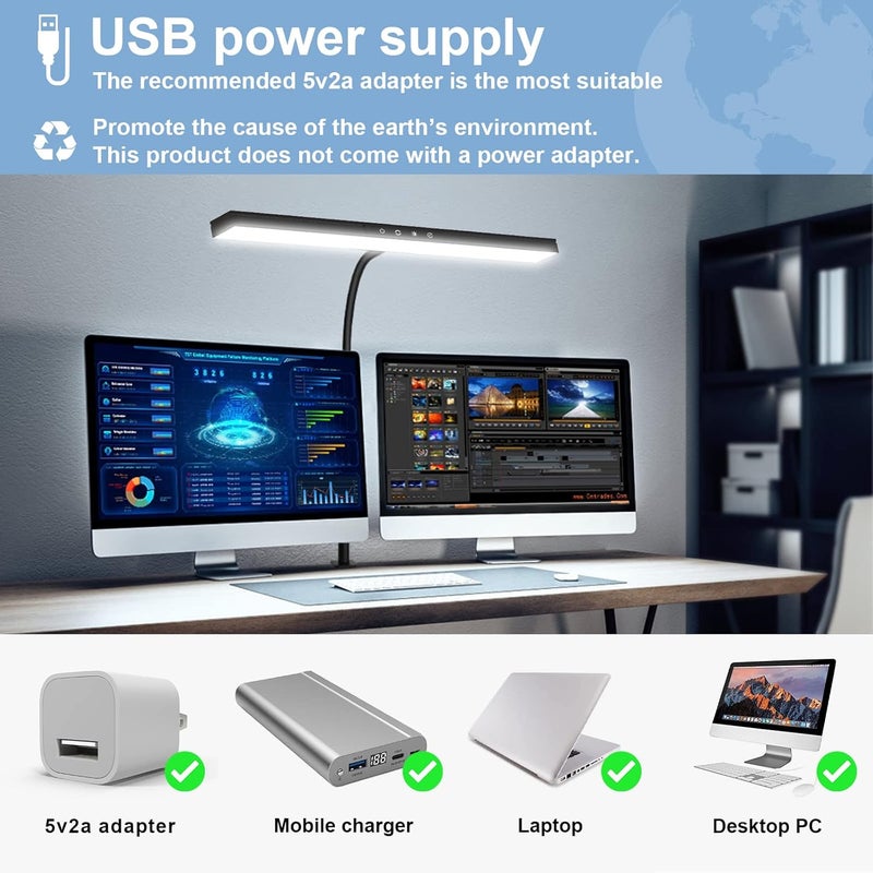 LOOPITYS LED Desk Lamp for Home Office, Double Head LED Desk Lamp with Clamp, Eye Protection Architect Table Lamps, 18W 80CM Brightest 5 Color Modes and Dimmable Workbench Office Light for Reading (BLACK) - Image 2