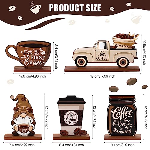 Blulu 5 Pieces Coffee Bar Decor Sign Farmhouse Coffee Bar Wood Signs Rustic Cafe Wooden Table Centerpiece Cafe Table Tiered Tray Decor for Home Kitchen Decorations - Image 2