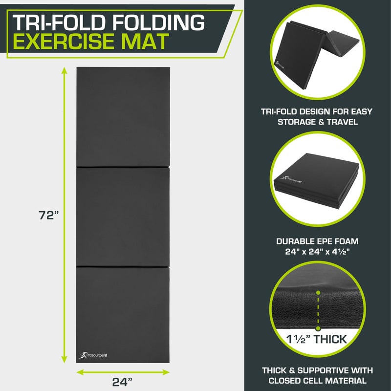 ProsourceFit Tri-Fold Folding Thick Exercise Mat 6â€™x2â€™ with Carrying Handles for MMA, Gymnastics Core Workouts, Black - Image 2