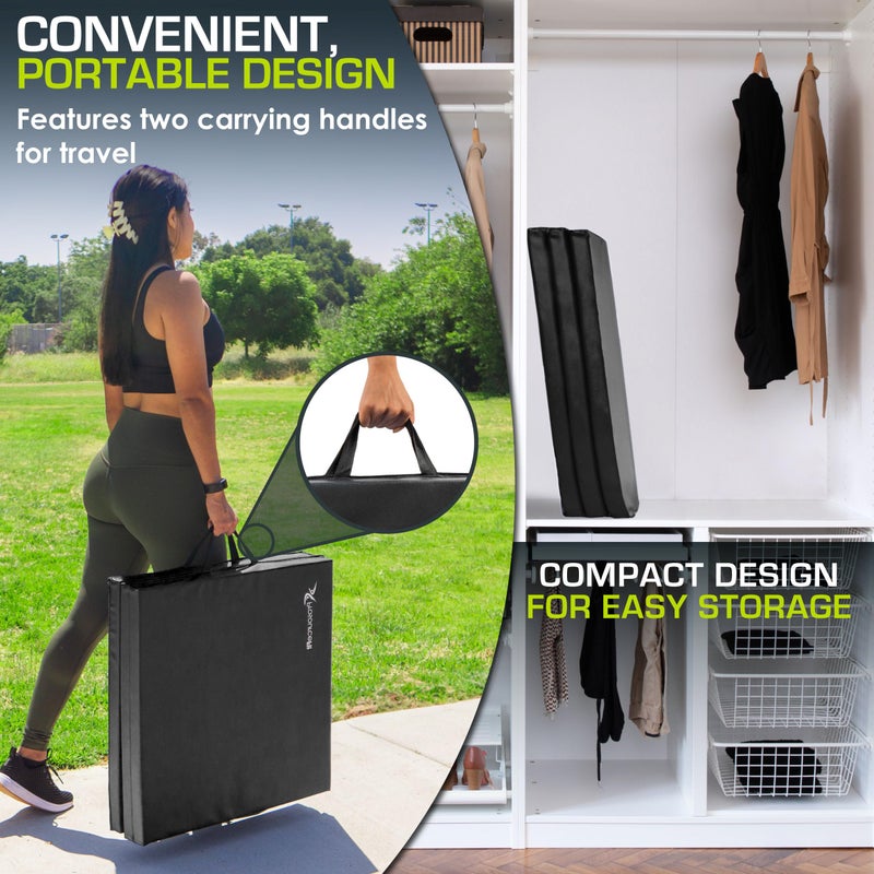 ProsourceFit Tri-Fold Folding Thick Exercise Mat 6â€™x2â€™ with Carrying Handles for MMA, Gymnastics Core Workouts, Black - Image 4