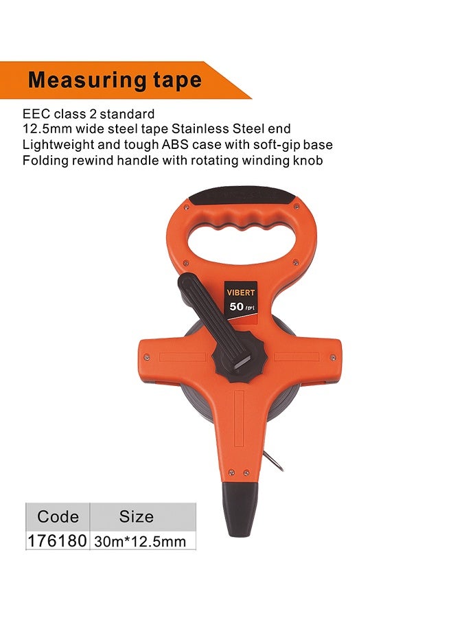 Veiber Long Measuring Tape – 100m x 12.5mm, Stainless Steel End, Foldable Rewind Handle - Image 1