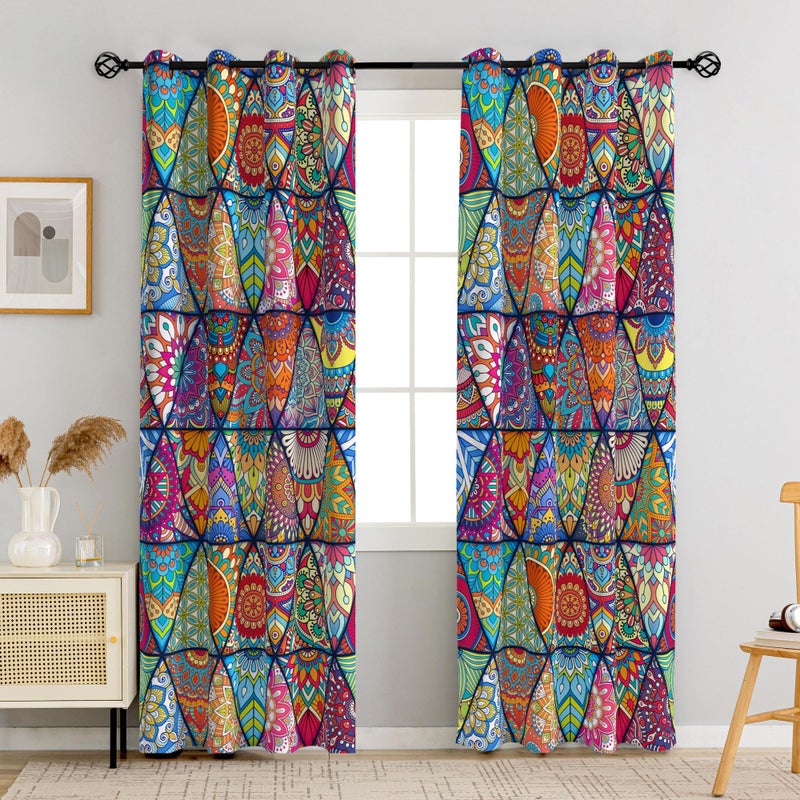 Tyrot Boho Mandala 100% Blackout Curtains for Bedroom 84 inch Length 2 Panels Set Colorful Bohemian Floral Thermal Insulated Room Darkening Window Drapes Black Out Curtains for Living Room, 52Wx84L - Image 1