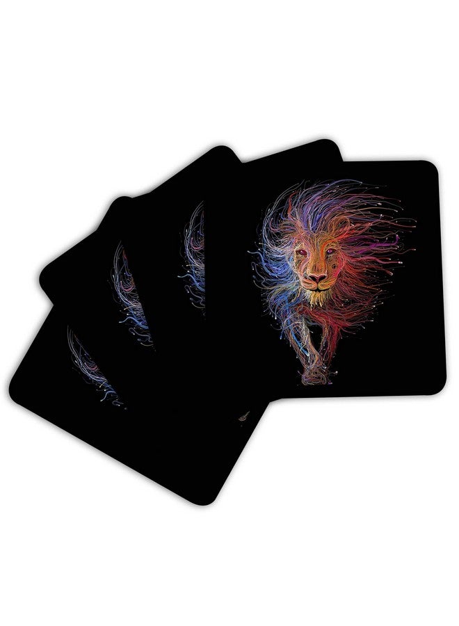 ASHVAH Lion Print/Typography Tea/Coffee Mug/Designer Handmade Wooden Coaster Set for Home Kitchen, Office Desk - Set of 4 - Square: 10cm - Image 3
