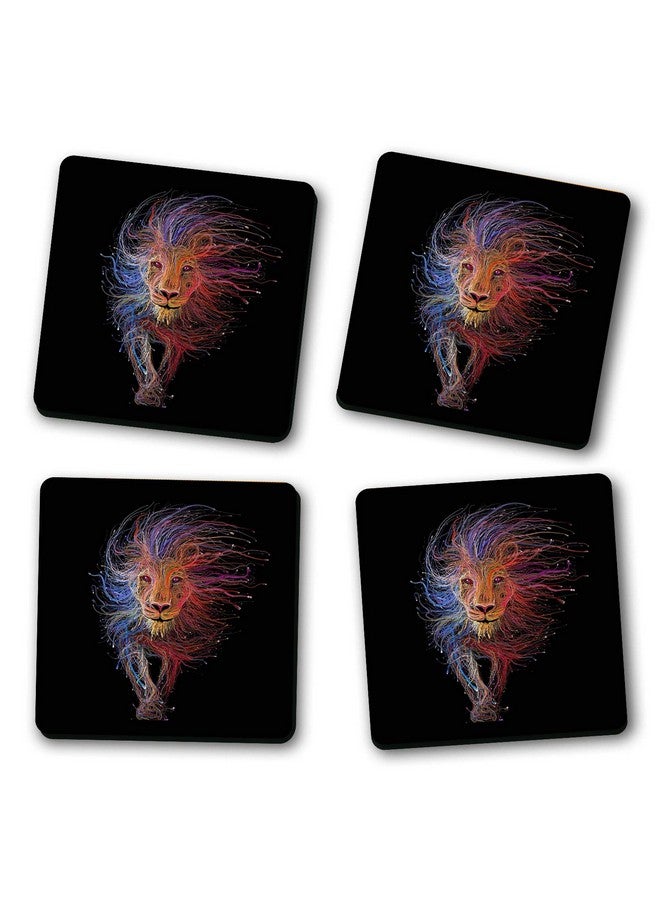 ASHVAH Lion Print/Typography Tea/Coffee Mug/Designer Handmade Wooden Coaster Set for Home Kitchen, Office Desk - Set of 4 - Square: 10cm - Image 2