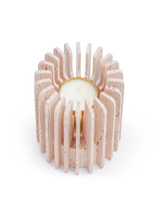 Layers Ochna (Beige Travertine) Natural Stone Multi-Purpose Holder – Incense Burner, Candle Holder, or Vase – Small Size - Image 2
