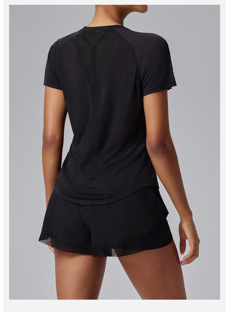 Mesh Patchwork Women Yoga Shirts Short Sleeve Breathable Fitness Gym Blouse Running Sportswear Tees Clothing Ropa Deportiva  - Image 2