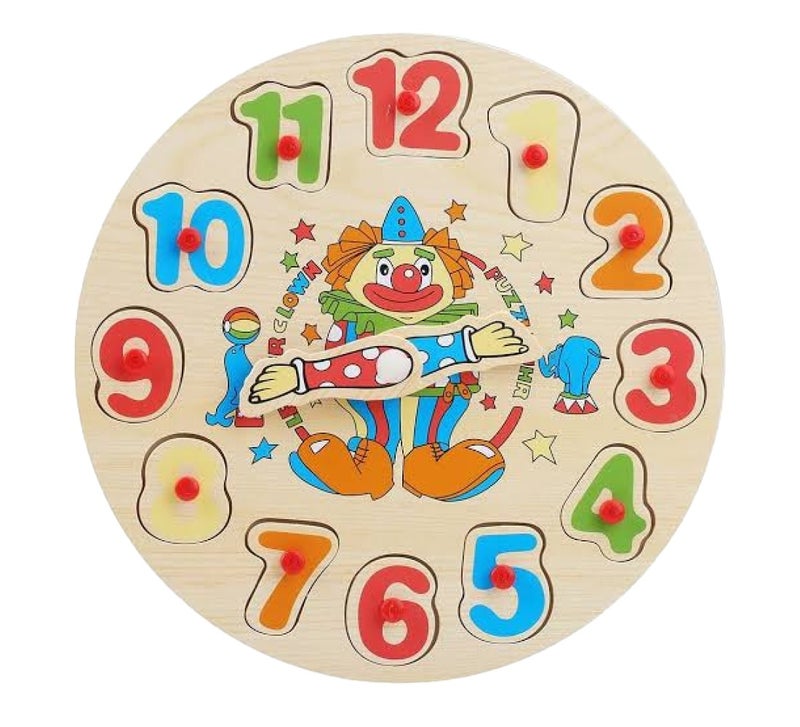 Wooden Digital Puzzle Clock in Clown Shape, Multicolor - W17-9 - Image 2