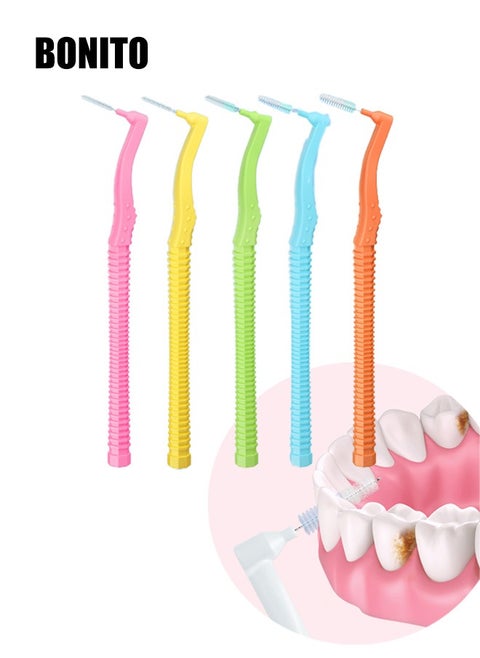 5 PCS Interdental Brushes, Toothpick Braces Brush Tooth Cleaning Tool, L-Shaped Interdental Tooth Flossing for Oral Health (Pink+yellow+green+blue+orange)