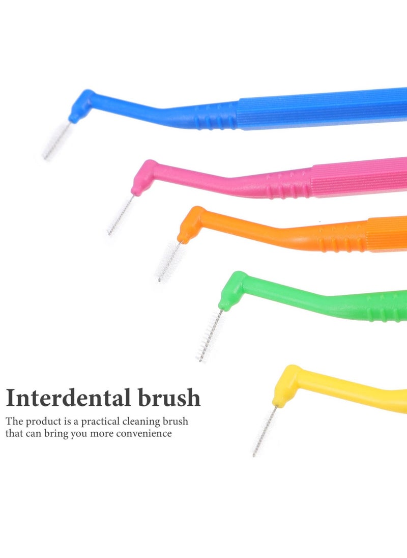 5 PCS Interdental Brushes, Toothpick Braces Brush Tooth Cleaning Tool, L-Shaped Interdental Tooth Flossing for Oral Health (Pink+yellow+green+blue+orange)