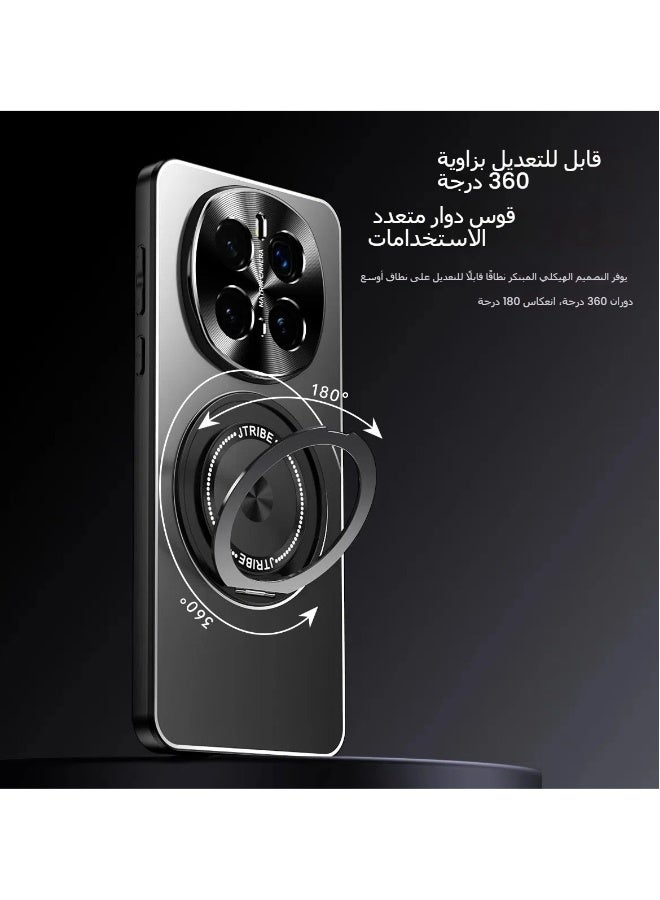 Case Compatible with Honor Magic 7 Pro Metal Matte Case Compatible with Mag-Safe  Camera Lens Protection Shockproof Slim Phone Case Cover with 360 Rotatable Ring Stand  - Image 2
