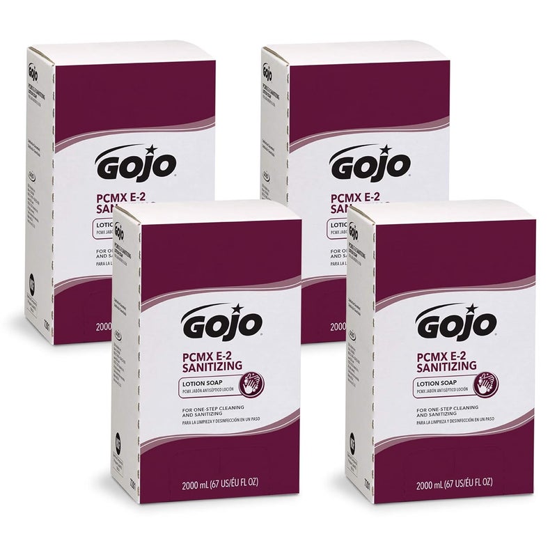 GOJO PCMX E2 Sanitizing Lotion Soap Fragrance Free 2000 mL Sanitizing Lotion Hand Soap Refill PRO TDX PushStyle Dispenser Pack of 4  728104