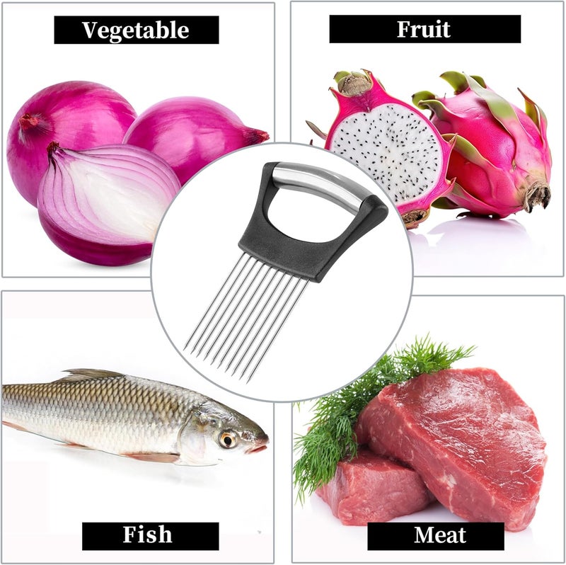 Mumulo Onion Slicer, Stainless Steel Onion Cutter for Slicing and Storage Onions, Tomato, Eggs and Vegetables, Protective Cover Included, Dishwasher Safe (Black) - Image 4