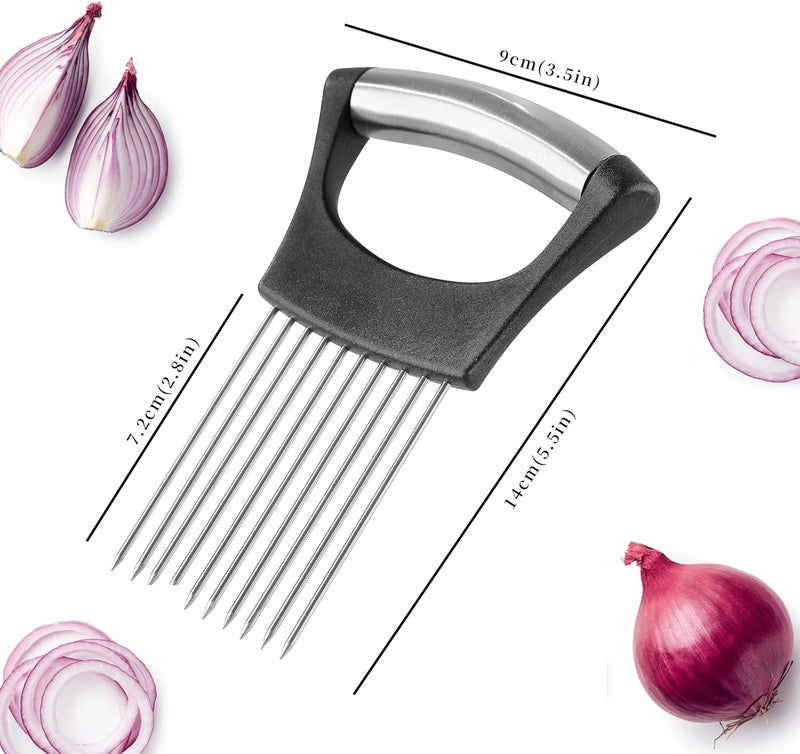 Mumulo Onion Slicer, Stainless Steel Onion Cutter for Slicing and Storage Onions, Tomato, Eggs and Vegetables, Protective Cover Included, Dishwasher Safe (Black) - Image 2