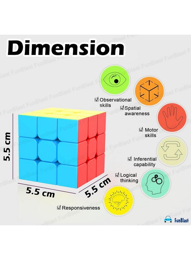 FunBlast High Stability Stickerless Cube - 3x3x3 Speed Cube, Puzzle Cube for Kids and Adults, Match Making Puzzle Cube (Multi Color) Made in India - Image 3
