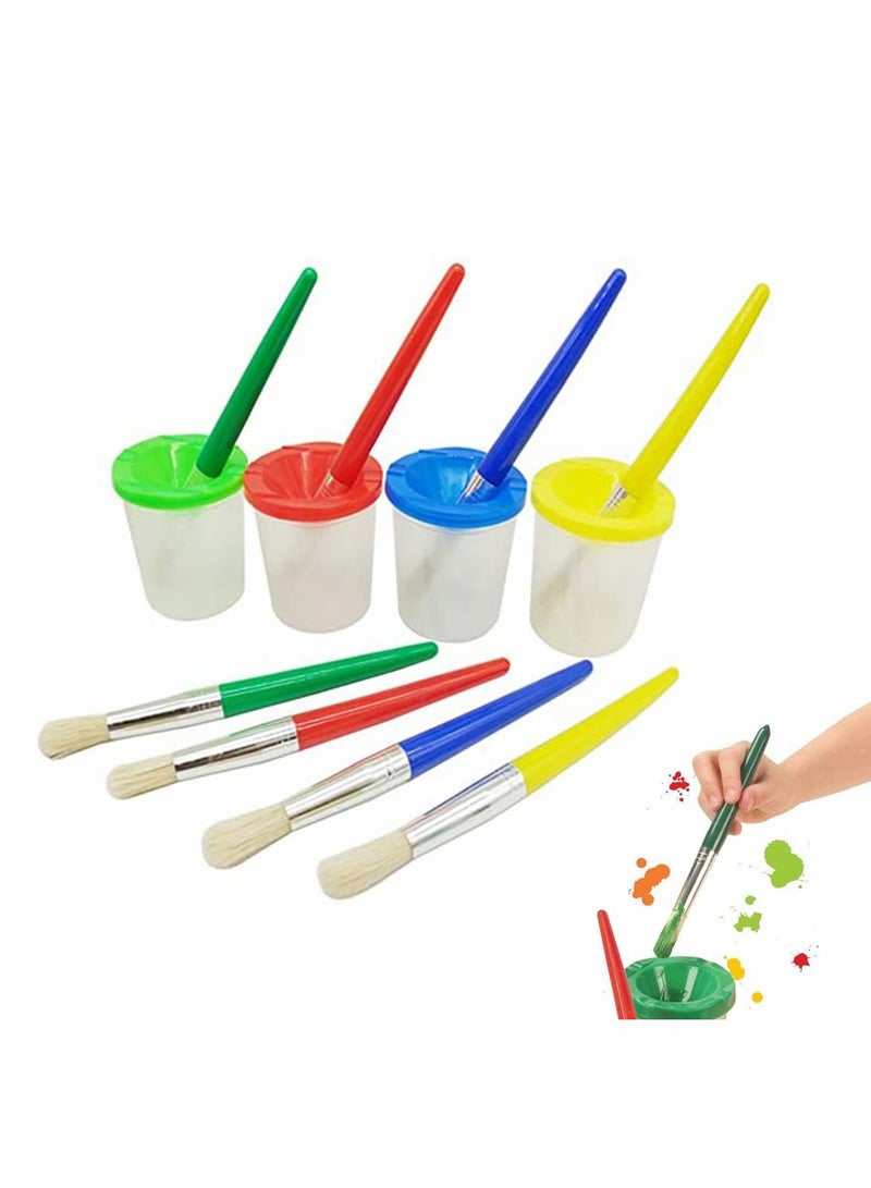 Excefore Water Based Paints Paint Brushes for Children 4 Pieces Spill Proof Paint Cups and Paint Brushes for Kids Assorted Colored Children's Paintbrushes Colored Children's Paintbrushes - Image 1