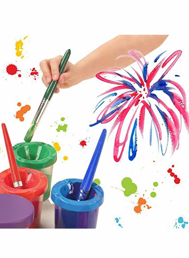Excefore Water Based Paints Paint Brushes for Children 4 Pieces Spill Proof Paint Cups and Paint Brushes for Kids Assorted Colored Children's Paintbrushes Colored Children's Paintbrushes - Image 2