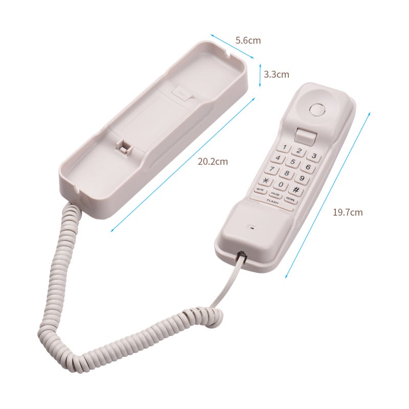 White Home Phone: ABS Plastic Wall Mounted Unit With Coil Cord - No Battery Required, Adjustable Ring Volume, Hold Redial Functions for Home Office Hotel Cafe - Image 2