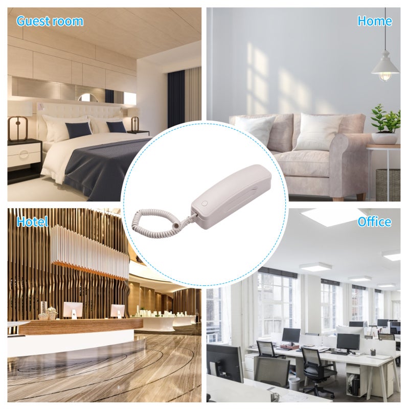 White Home Phone: ABS Plastic Wall Mounted Unit With Coil Cord - No Battery Required, Adjustable Ring Volume, Hold Redial Functions for Home Office Hotel Cafe - Image 4
