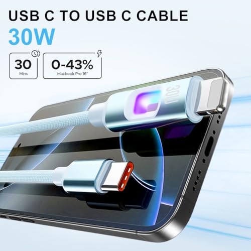 Verilux® PD 30W Type C to Lighting Cable with Breathing Light, 5.9Ft/1.8M Lighting Cable Nylon Braid with 480Mbps Data Sync for iPhone 14/13/12/11 Pro Max X XS XR 8/7/6s Plus SE, Blue - Image 2