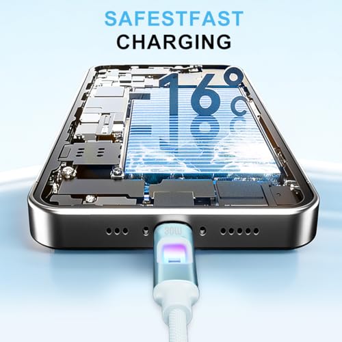 Verilux® PD 30W Type C to Lighting Cable with Breathing Light, 5.9Ft/1.8M Lighting Cable Nylon Braid with 480Mbps Data Sync for iPhone 14/13/12/11 Pro Max X XS XR 8/7/6s Plus SE, Blue - Image 5