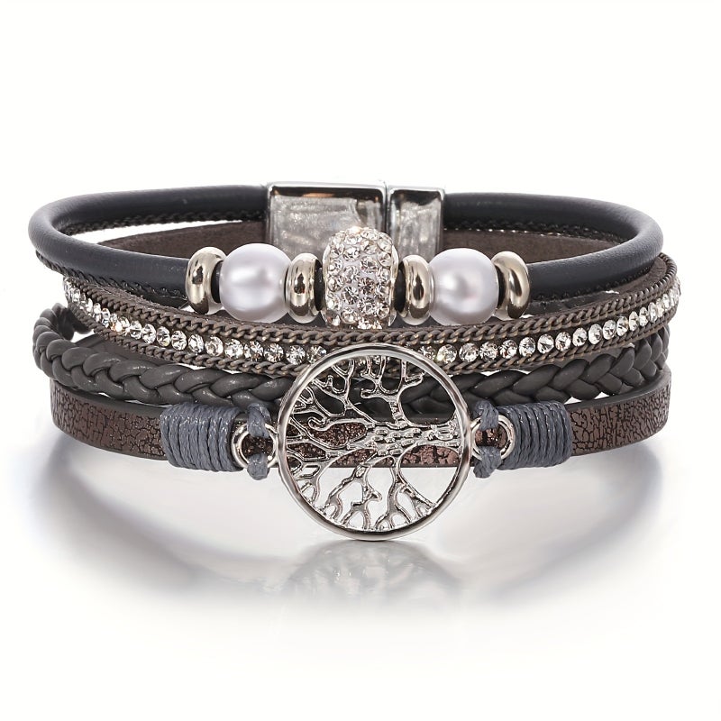ofeankri Vintage Woven PU Leather Wrap Bracelet with Zinc Alloy Tree of Life Bead Multi-layer Bracelet, a Birthday Gift for Friends and Family, Friendship Jewelry - Image 1