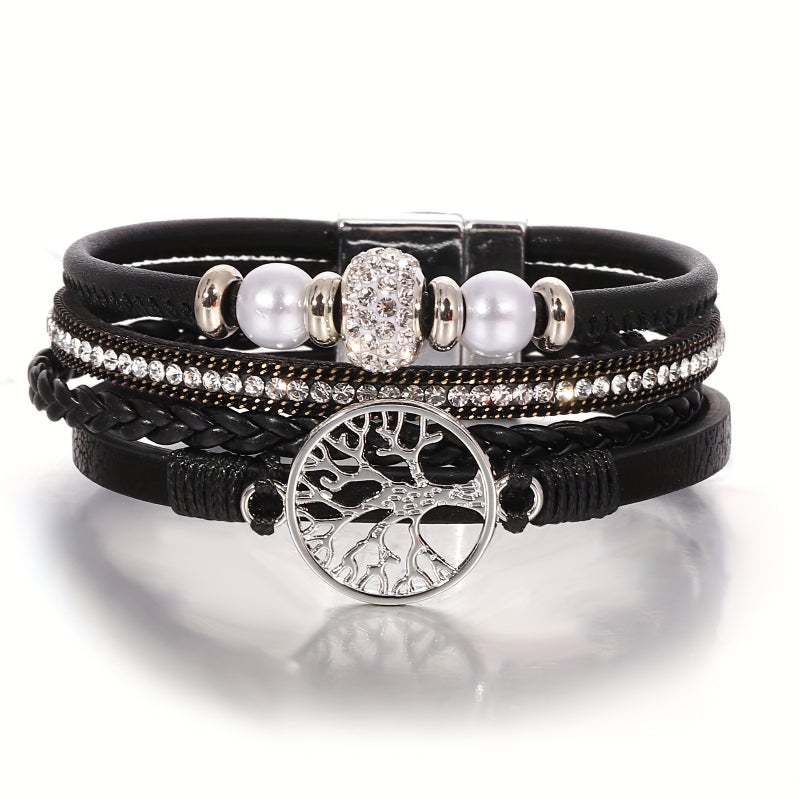 ofeankri Vintage Woven PU Leather Wrap Bracelet with Zinc Alloy Tree of Life Bead Multi-layer Bracelet, a Birthday Gift for Friends and Family, Friendship Jewelry - Image 2
