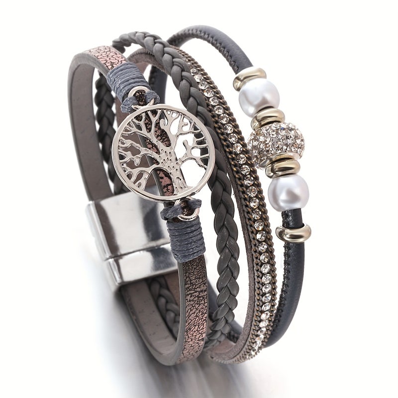 ofeankri Vintage Woven PU Leather Wrap Bracelet with Zinc Alloy Tree of Life Bead Multi-layer Bracelet, a Birthday Gift for Friends and Family, Friendship Jewelry - Image 3