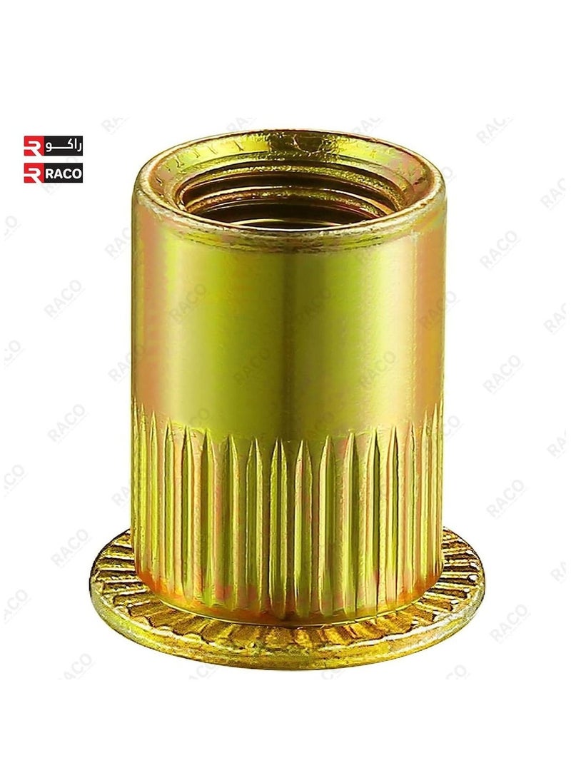 RACO Rivet Nut Knurled Body Carbon Steel Zinc Plated Flat Head Rivetnut Threaded Insert Nut for Metal Sheet, Steel, Aluminum, Plastic, Fiberglass (100 Pcs) - Image 2
