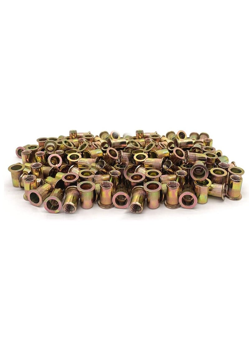 RACO Rivet Nut Knurled Body Carbon Steel Zinc Plated Flat Head Rivetnut Threaded Insert Nut for Metal Sheet, Steel, Aluminum, Plastic, Fiberglass (100 Pcs) - Image 1