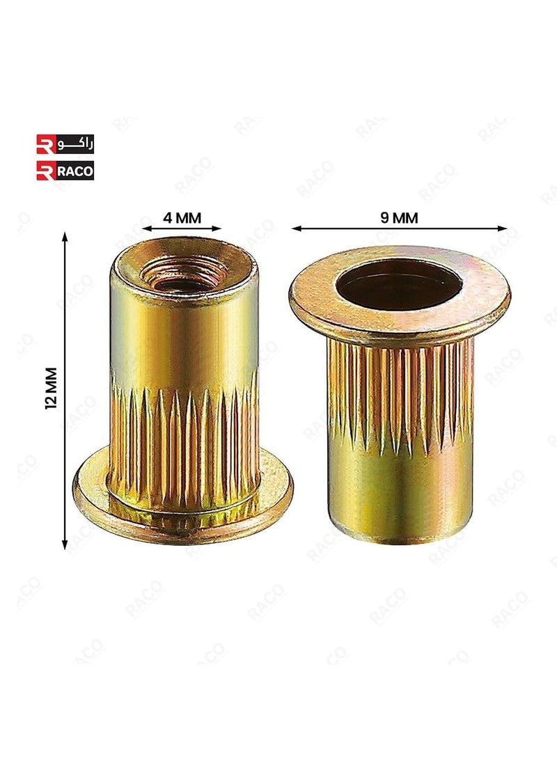 RACO Rivet Nut Knurled Body Carbon Steel Zinc Plated Flat Head Rivetnut Threaded Insert Nut for Metal Sheet, Steel, Aluminum, Plastic, Fiberglass (100 Pcs) - Image 3