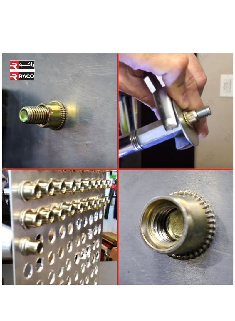 RACO Rivet Nut Knurled Body Carbon Steel Zinc Plated Flat Head Rivetnut Threaded Insert Nut for Metal Sheet, Steel, Aluminum, Plastic, Fiberglass (100 Pcs) - Image 5