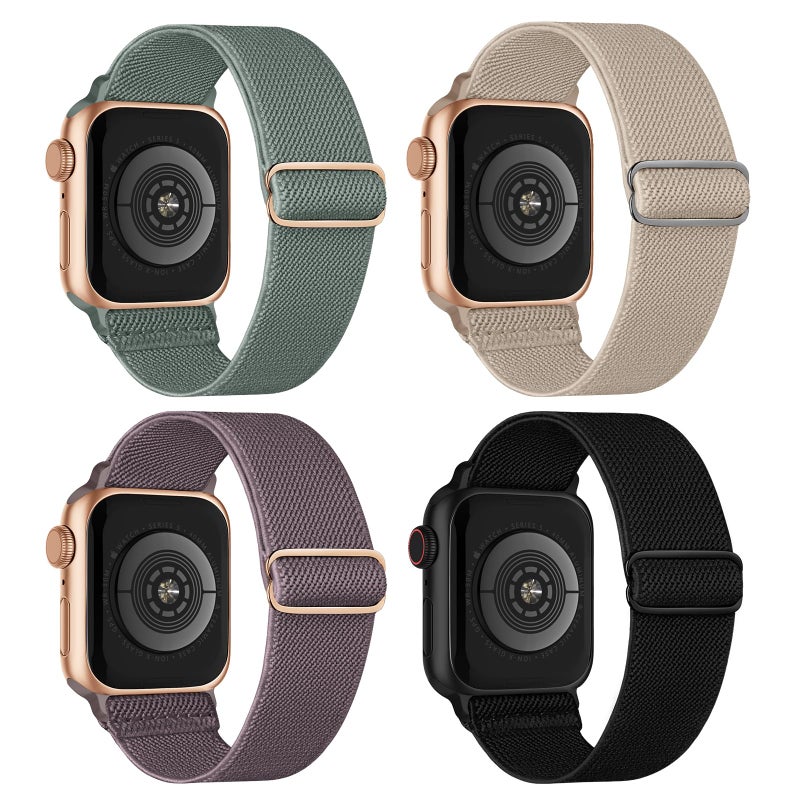 CCnutri 4 Pack Stretchy Nylon Solo Loop Bands Compatible with Apple Watch Band 38mm 40mm 41mm 42mm 44mm 45mm 46mm 49mm, Sport Elastic Wristband Women Men Strap for iWatch Series 11 10 9 8 7 6 5 4 3 SE Ultra - Image 1