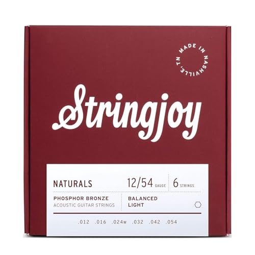 Stringjoy NB1254 Phosphor Bronze Acoustic Guitar Strings, 12-54 Light Gauge, Acoustic Guitar Strings for Clear Tones, Durable Light Guitar Strings, Naturals 6 String Set - Image 1