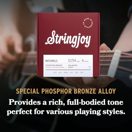 Stringjoy NB1254 Phosphor Bronze Acoustic Guitar Strings, 12-54 Light Gauge, Acoustic Guitar Strings for Clear Tones, Durable Light Guitar Strings, Naturals 6 String Set - Image 3