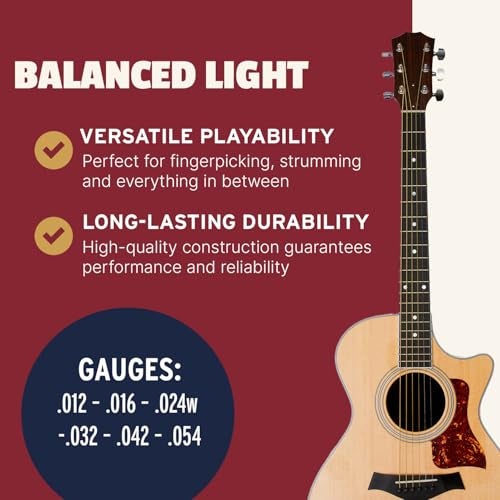 Stringjoy NB1254 Phosphor Bronze Acoustic Guitar Strings, 12-54 Light Gauge, Acoustic Guitar Strings for Clear Tones, Durable Light Guitar Strings, Naturals 6 String Set - Image 4