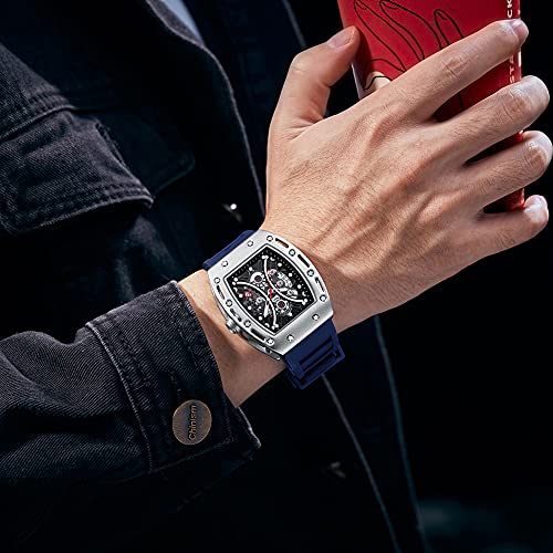 MF MINI FOCUS Watch for Men Wristwatch Fashion Hollow Big Dial Luminous Waterproof Sport Analog Quartz Business Mens Watches Blue Silicon Strap Dress Watch - Image 3