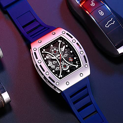 MF MINI FOCUS Watch for Men Wristwatch Fashion Hollow Big Dial Luminous Waterproof Sport Analog Quartz Business Mens Watches Blue Silicon Strap Dress Watch - Image 2