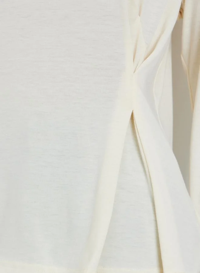 ستايلي بلوزة محبوك سادة بأكمام طويلة مطوية