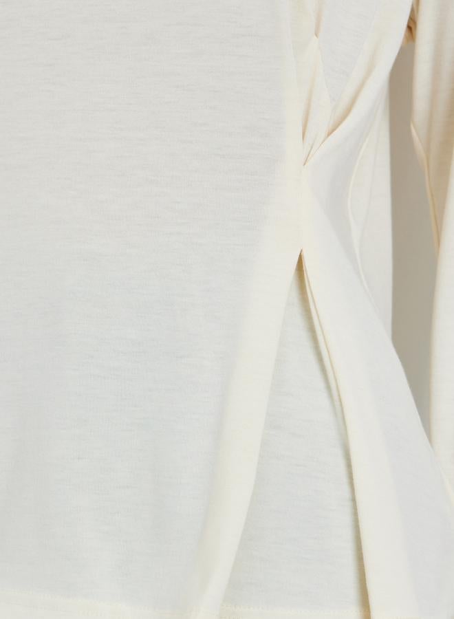 ستايلي بلوزة محبوك سادة بأكمام طويلة مطوية - Image 4