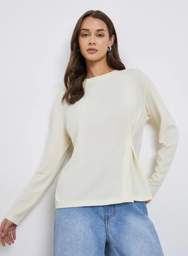 ستايلي بلوزة محبوك سادة بأكمام طويلة مطوية