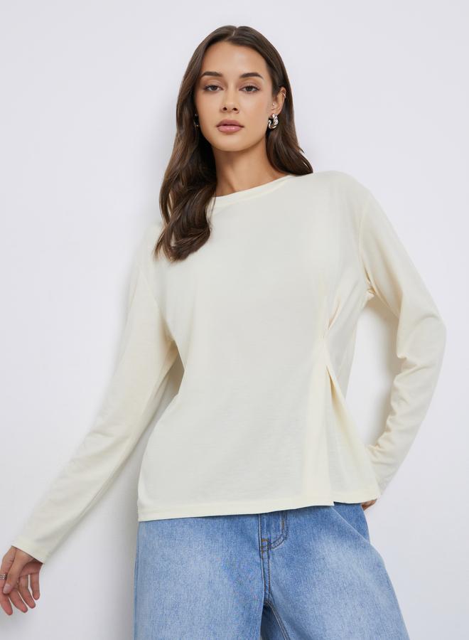 ستايلي بلوزة محبوك سادة بأكمام طويلة مطوية - Image 3