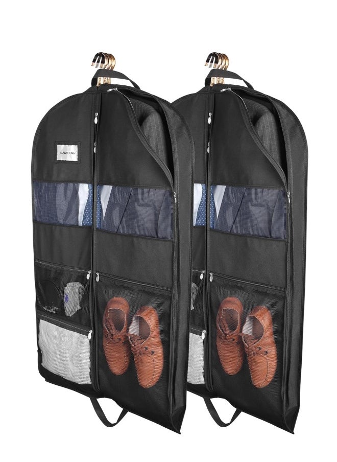 Generic Garment Bags for Travel, 2 Pack 43" Hanging Garment Bags for Men, Double Sides Zipper, 3 Large Mesh Pockets, Garment bag for Traveling Monogrammed Closet Clothes Storage, for Gowns, Tuxedos, Coats  - Image 1