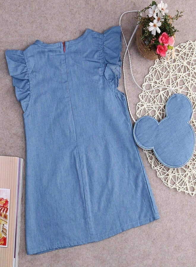 stylesilove.com Baby Girl Ruffle Sleeve Shabby Denim Dress and Cross Body Mini Coin Bag 2 pcs Outfit (90/3T) Blue - Image 3