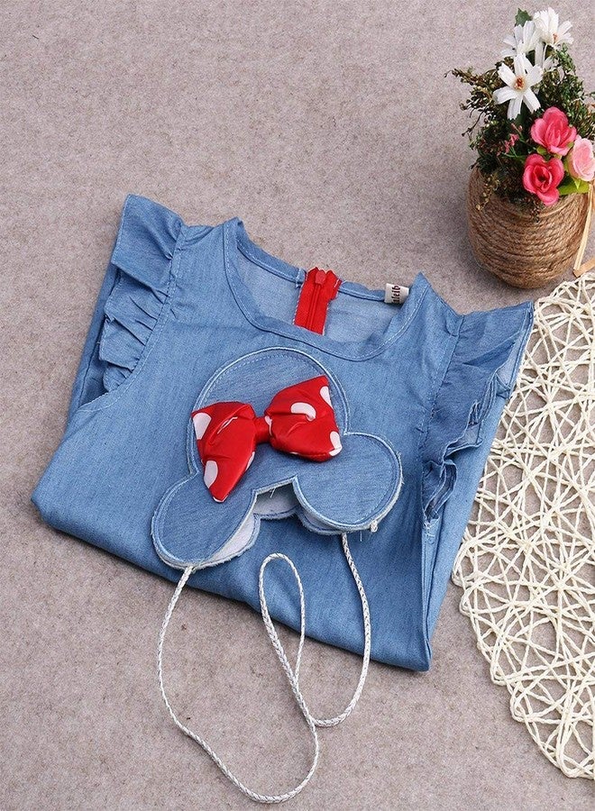 stylesilove.com Baby Girl Ruffle Sleeve Shabby Denim Dress and Cross Body Mini Coin Bag 2 pcs Outfit (90/3T) Blue - Image 4