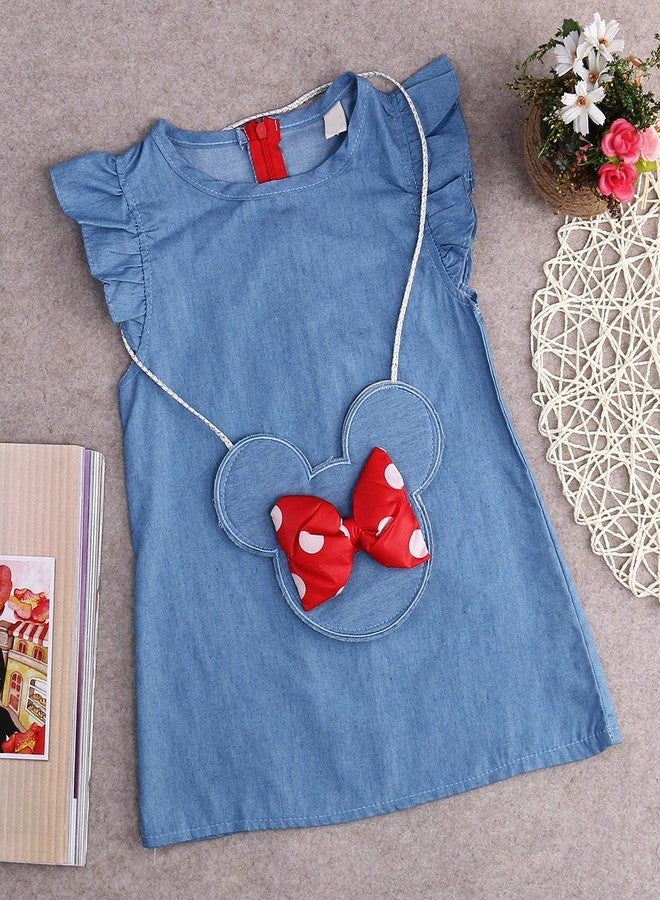 stylesilove.com Baby Girl Ruffle Sleeve Shabby Denim Dress and Cross Body Mini Coin Bag 2 pcs Outfit (90/3T) Blue - Image 2