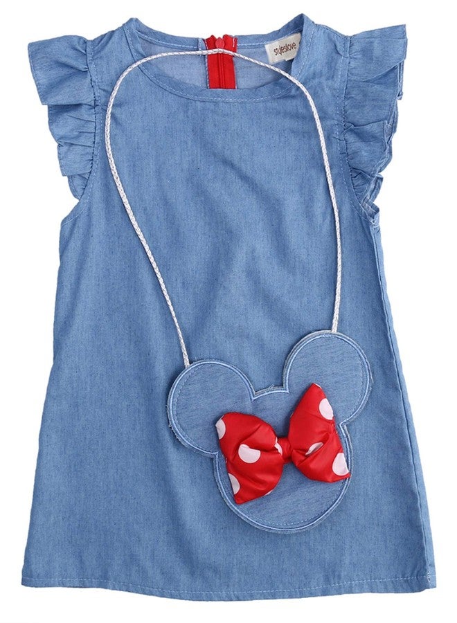 stylesilove.com Baby Girl Ruffle Sleeve Shabby Denim Dress and Cross Body Mini Coin Bag 2 pcs Outfit (90/3T) Blue - Image 1