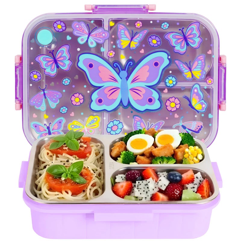 YOYTOO Stainless Steel Bento Lunch Box for Kids, 800ml/27oz BPA-Free Leak-Proof Food Containers with 3 Compartments, Freezer & Dishwasher Safe, Back to School Students Lunches Size for Ages 3-7 - Image 1