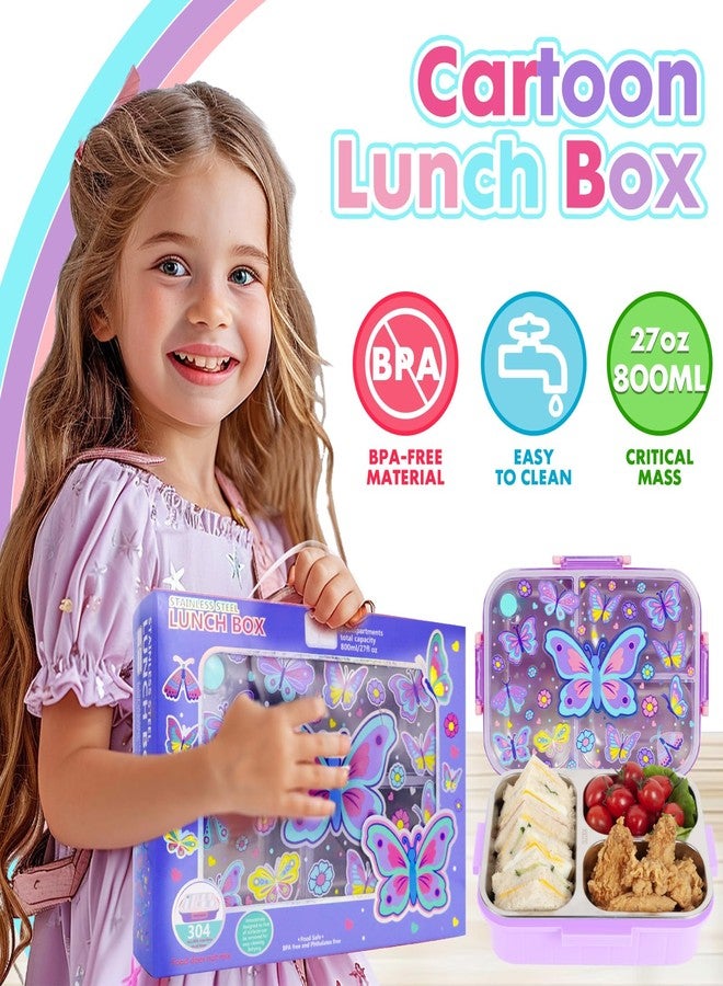 YOYTOO Stainless Steel Bento Lunch Box for Kids, 800ml/27oz BPA-Free Leak-Proof Food Containers with 3 Compartments, Freezer & Dishwasher Safe, Back to School Students Lunches Size for Ages 3-7 - Image 4