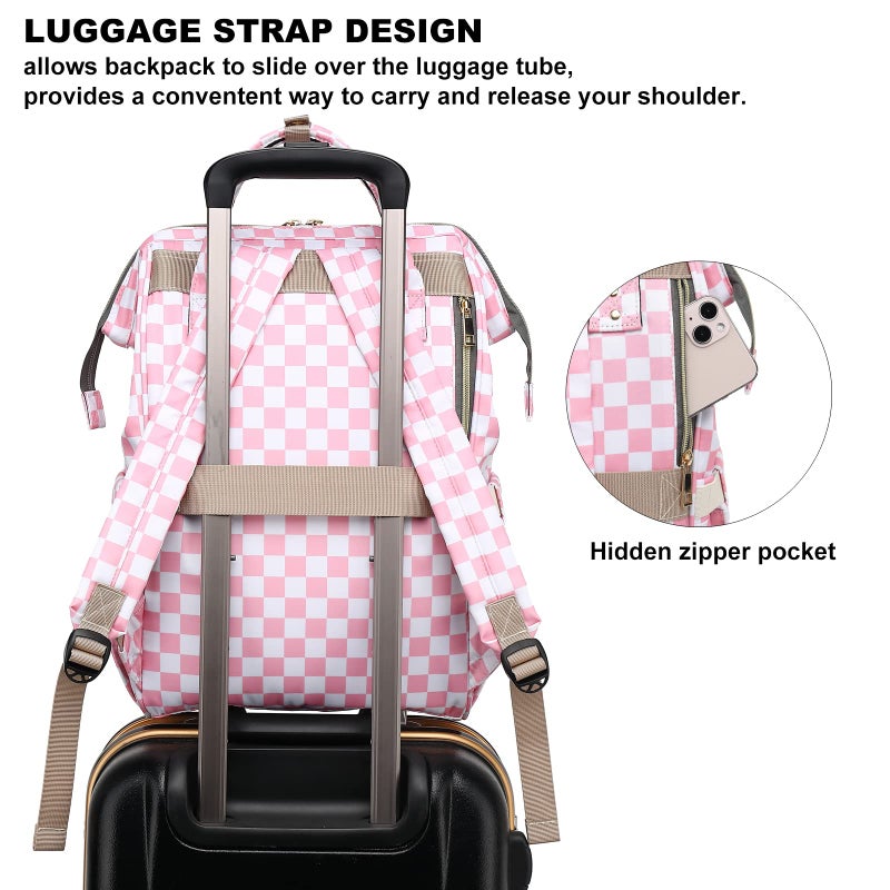 Dezcrab Checkered Laptop Backpack for Women, College Bookbag School Backpack Work Business Travel 15.6 Inch Computer Backpacks (Pink) - Image 4