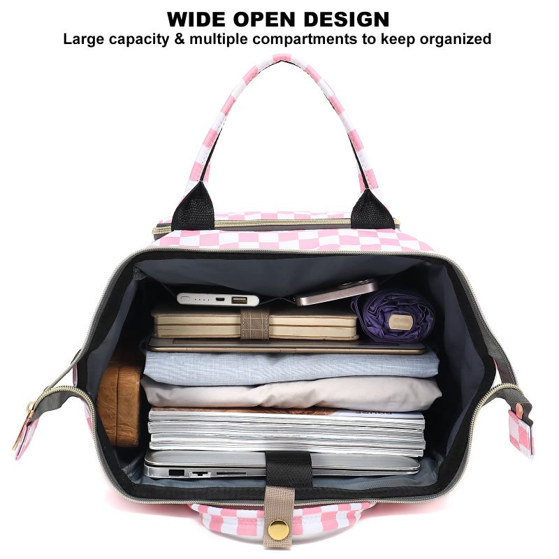 Dezcrab Checkered Laptop Backpack for Women, College Bookbag School Backpack Work Business Travel 15.6 Inch Computer Backpacks (Pink) - Image 3